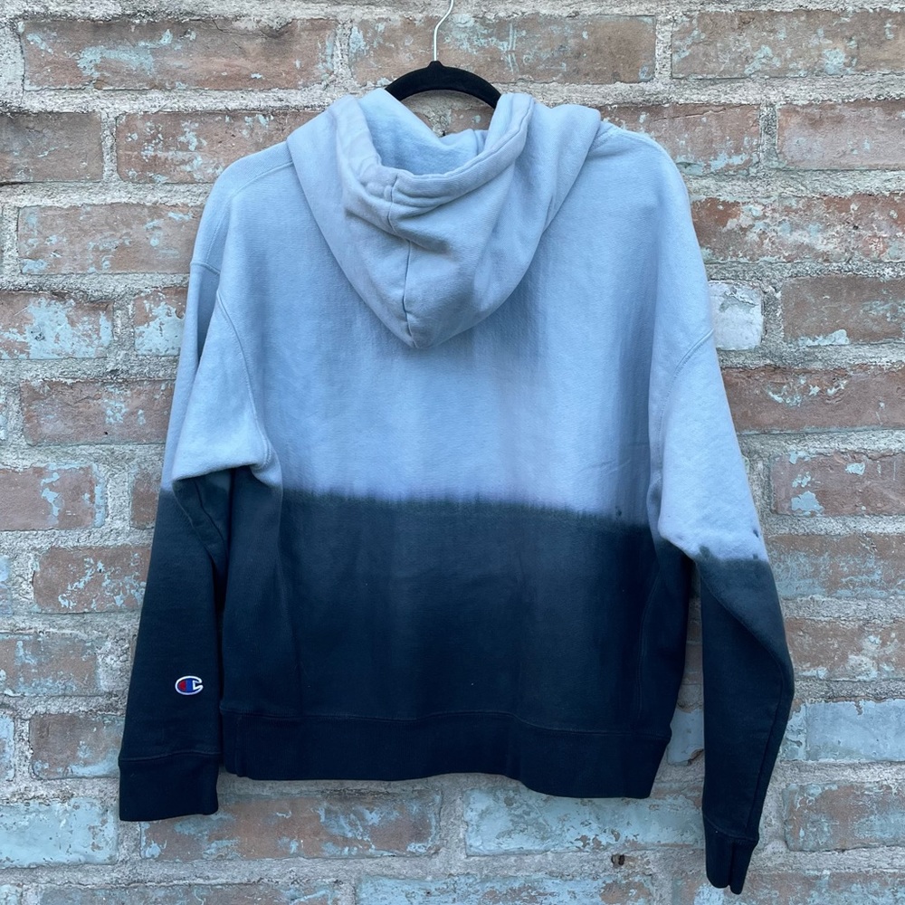 Champion Spellout Hoodie Blue Ombre Dip Dye Reverse Weave Embroidered Sweatshirt - Picture 14 of 14